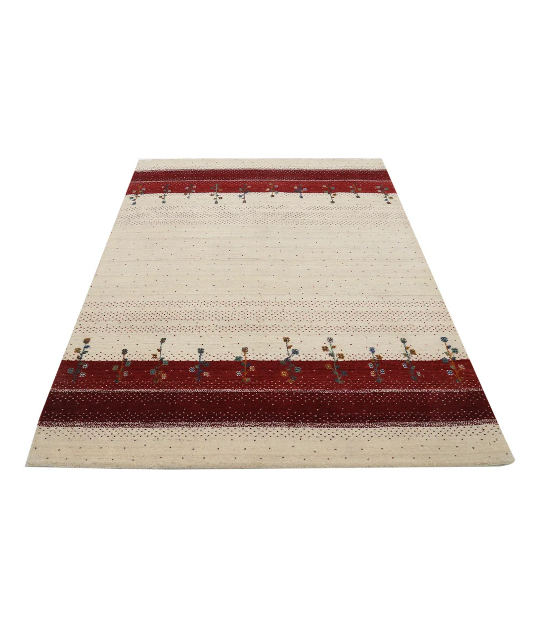 Ivory Indian Oriental Rug 4'9" x 6'6" Hand-Knotted pattern
