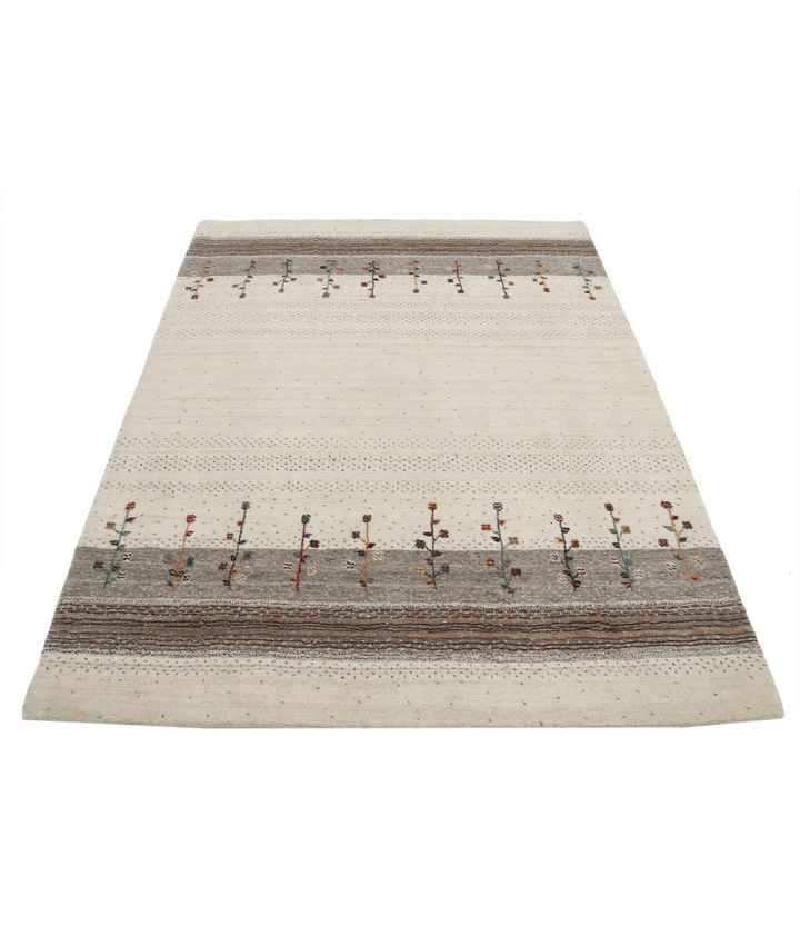 Ivory Indian Lori Rug 4' 8" x 6' 5" Hand-Knotted pattern