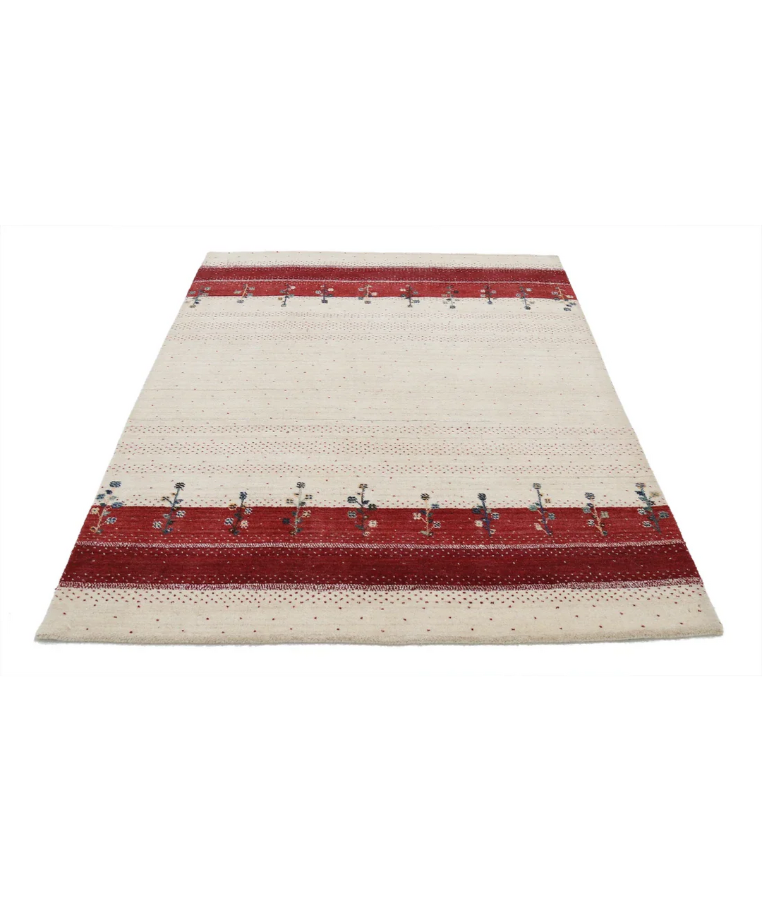 Ivory Indian Oriental Rug 4' 9" x 6' 6" Hand-Knotted pattern