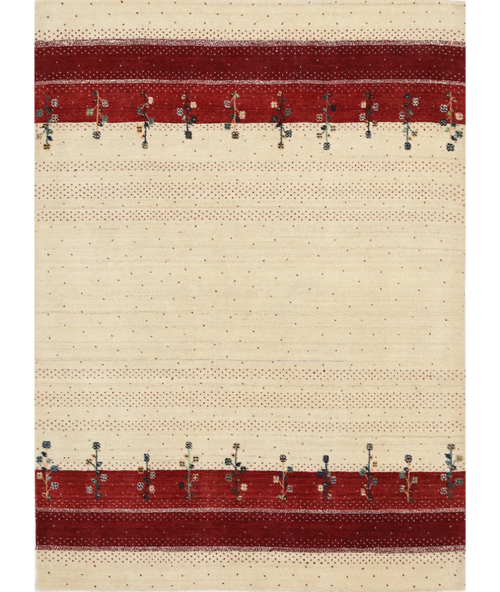 Ivory Indian Oriental Rug 4' 9" x 6' 6" Hand-Knotted