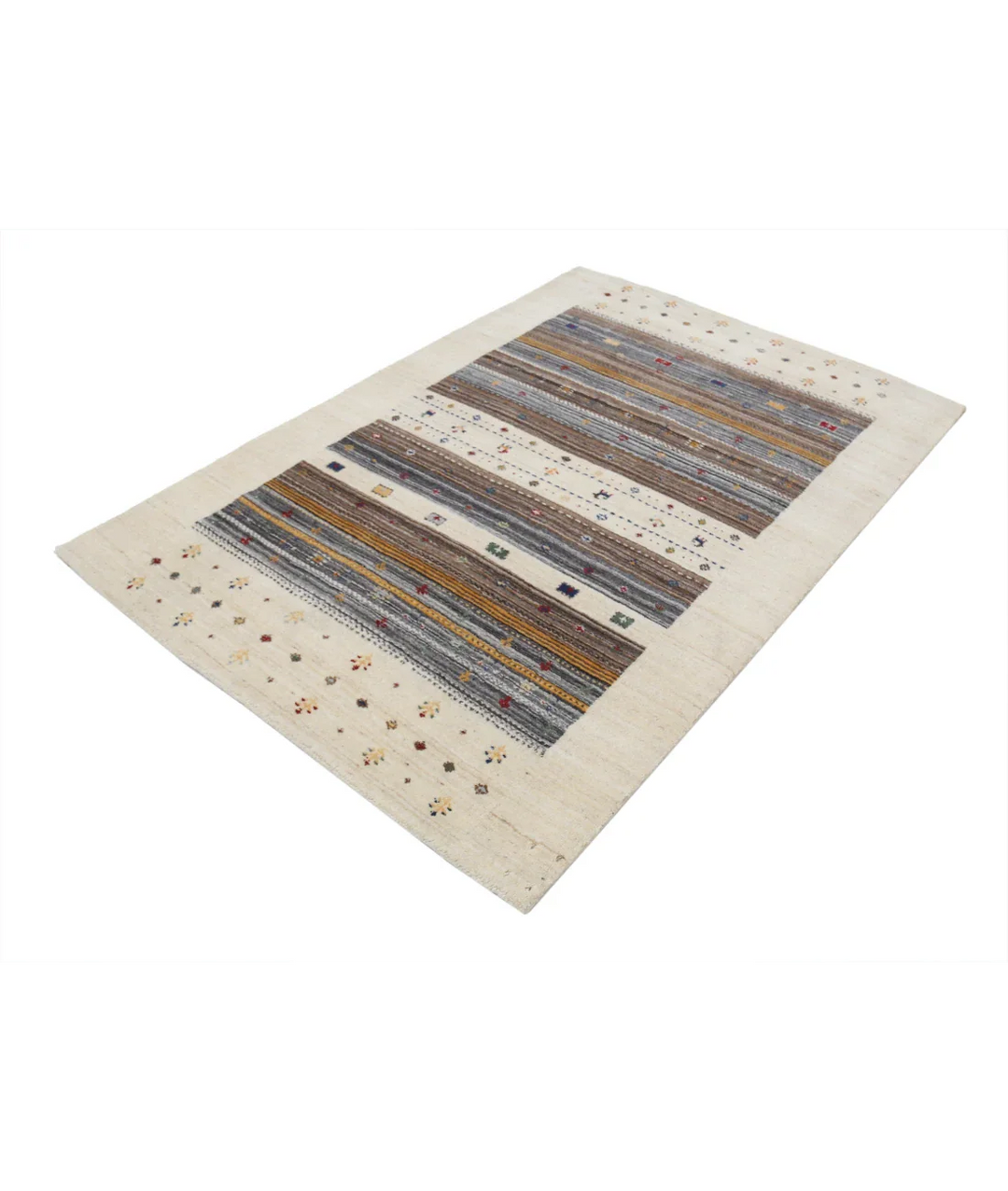 Ivory Indian Lori Rug 4' 0" x 5' 10" Hand-Knotted field