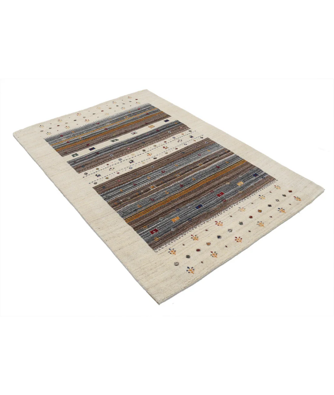 Ivory Indian Lori Rug 4' 0" x 5' 10" Hand-Knotted border