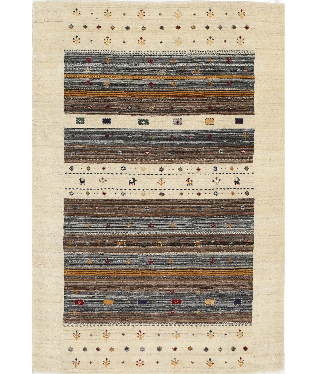 Ivory Indian Lori Rug 4' 0" x 5' 10" Hand-Knotted