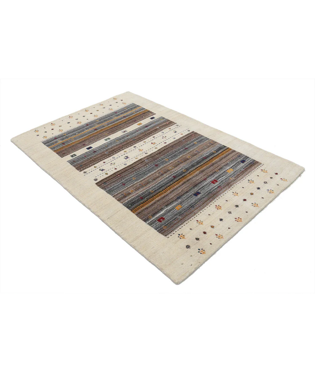 Ivory Indian Oriental Rug 4' 1" x 5' 11" Hand-Knotted border