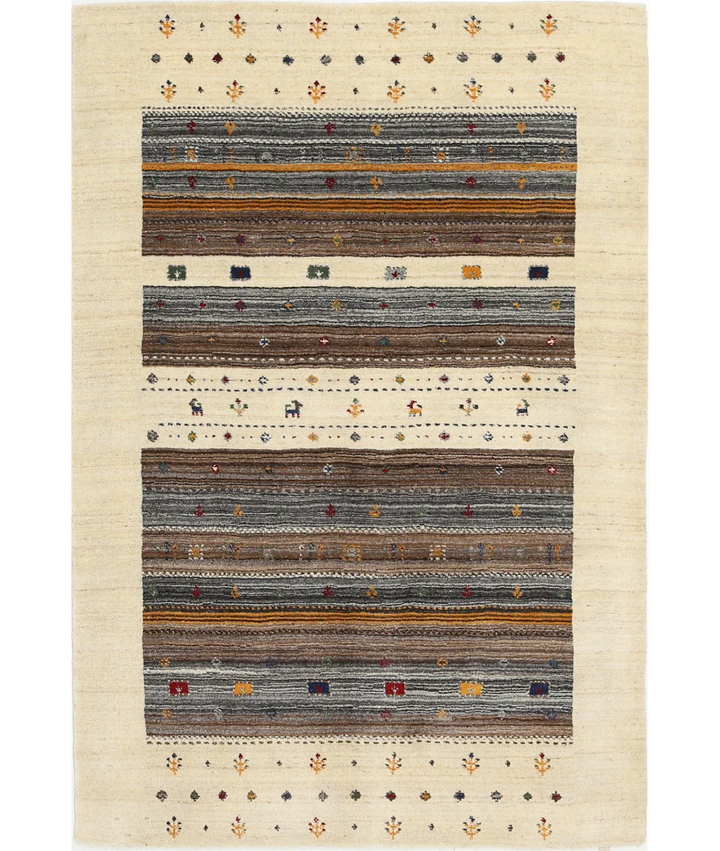 Ivory Indian Oriental Rug 4' 1" x 5' 11" Hand-Knotted