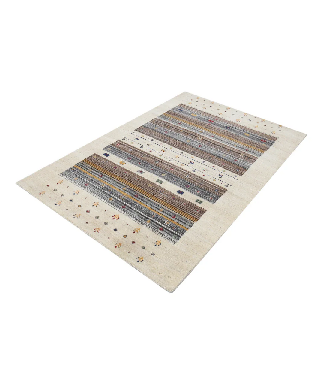 Ivory Indian Lori Rug 4' 0" x 5' 10" Hand-Knotted field