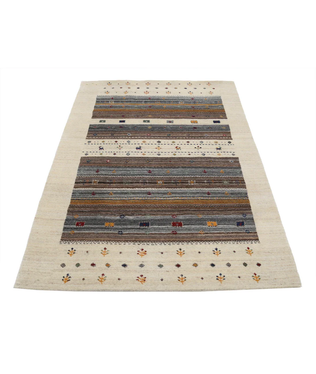 Ivory Indian Lori Rug 4' 0" x 5' 10" Hand-Knotted pattern