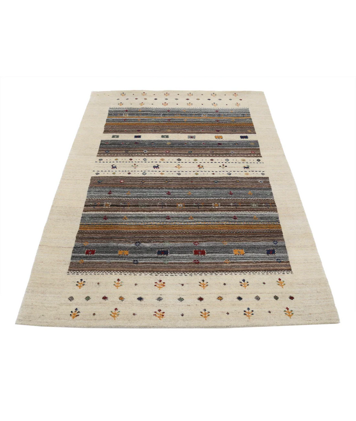 Ivory Indian Lori Rug 4' 0" x 5' 10" Hand-Knotted pattern