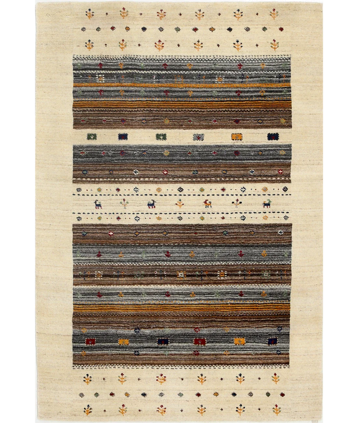 Ivory Indian Lori Rug 4' 0" x 5' 10" Hand-Knotted