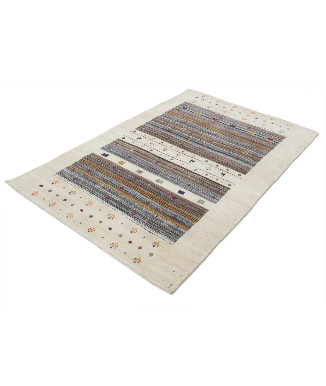 Ivory Indian Lori Rug 4' 0" x 5' 10" Hand-Knotted field