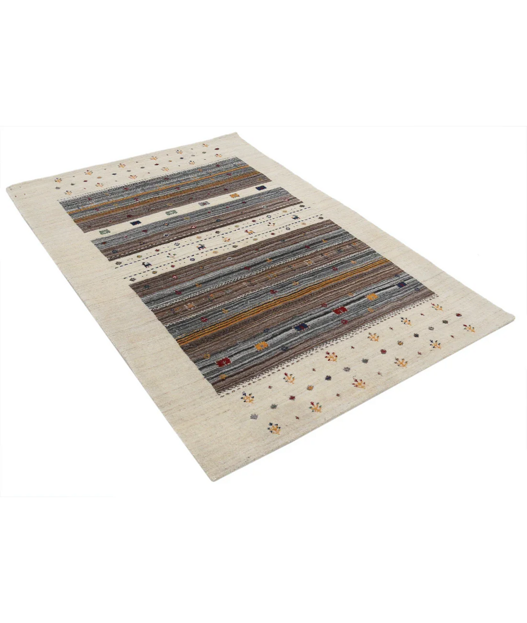 Ivory Indian Lori Rug 4' 0" x 5' 10" Hand-Knotted border
