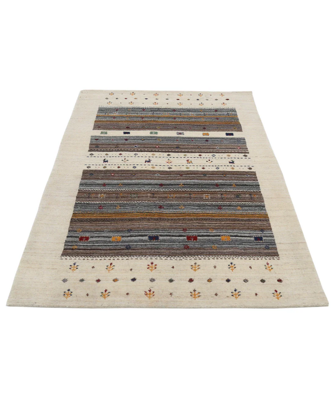 Ivory Indian Lori Rug 4' 0" x 5' 10" Hand-Knotted pattern