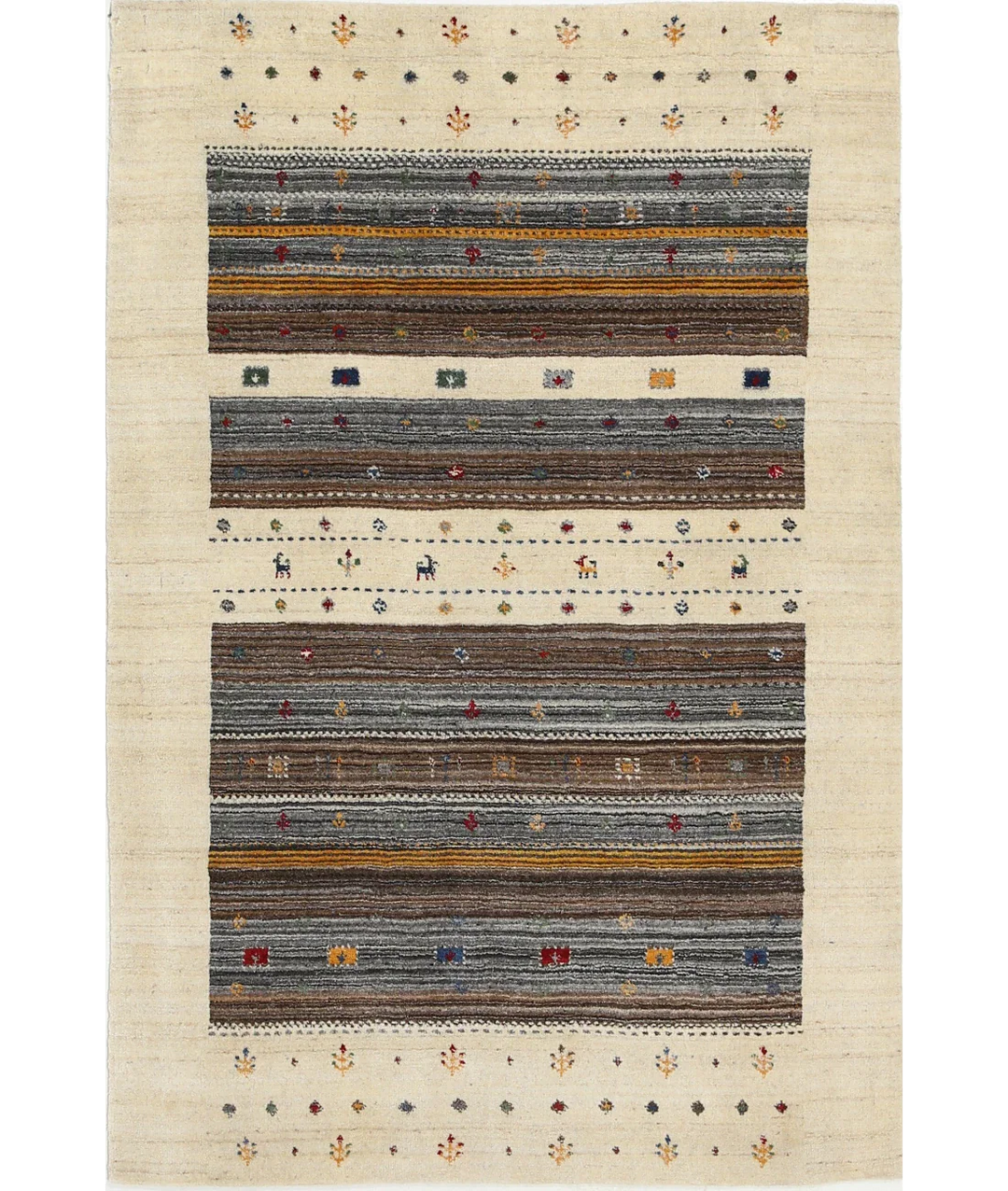 Ivory Indian Lori Rug 4' 0" x 5' 10" Hand-Knotted