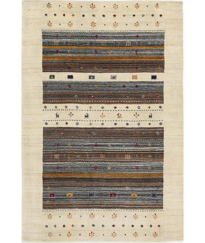 Ivory Indian Lori Rug 4' 0" x 5' 10" Hand-Knotted