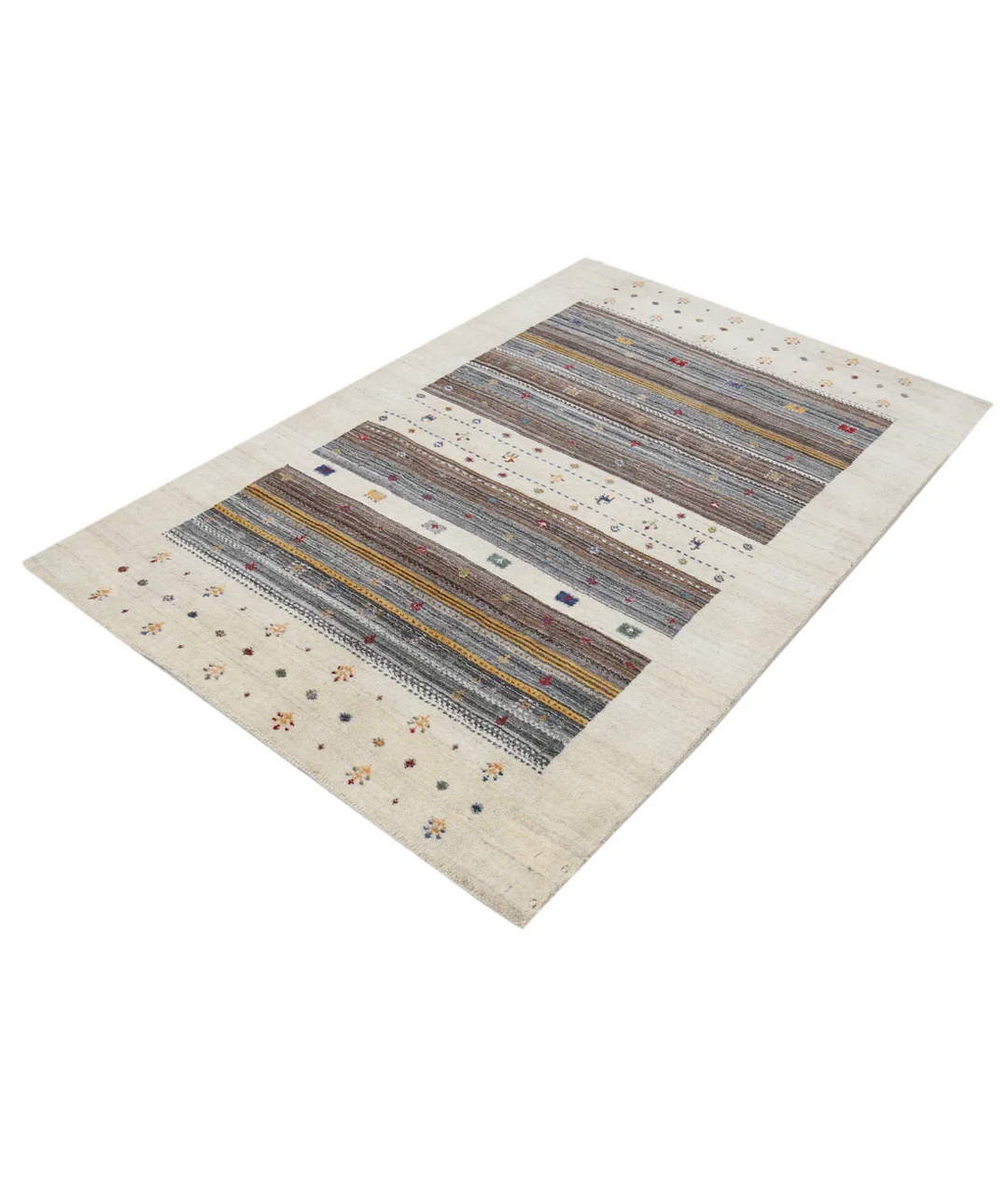 Ivory Indian Lori Rug 3' 11" x 5' 9" Hand-Knotted field