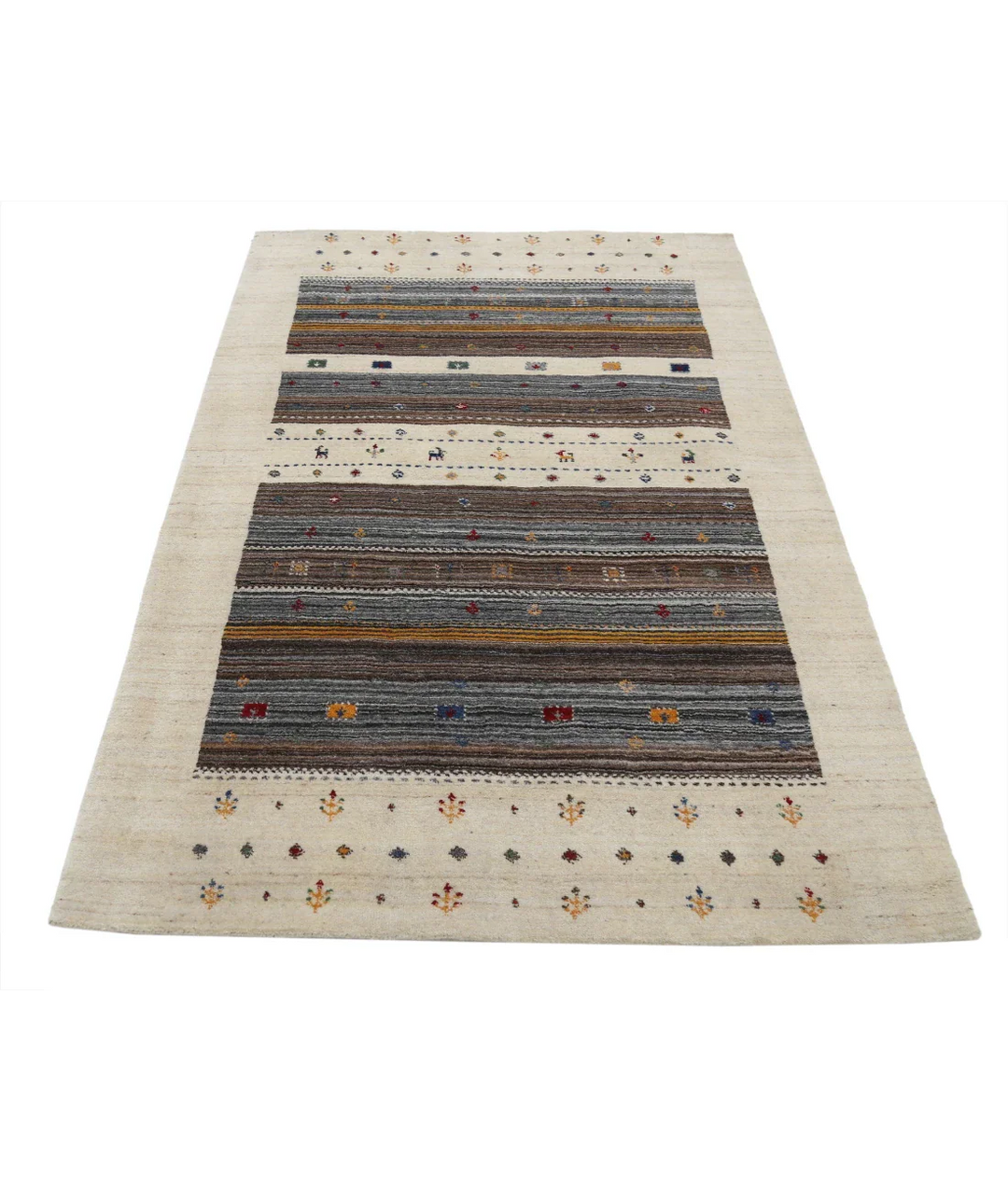 Ivory Indian Lori Rug 3' 11" x 5' 9" Hand-Knotted pattern