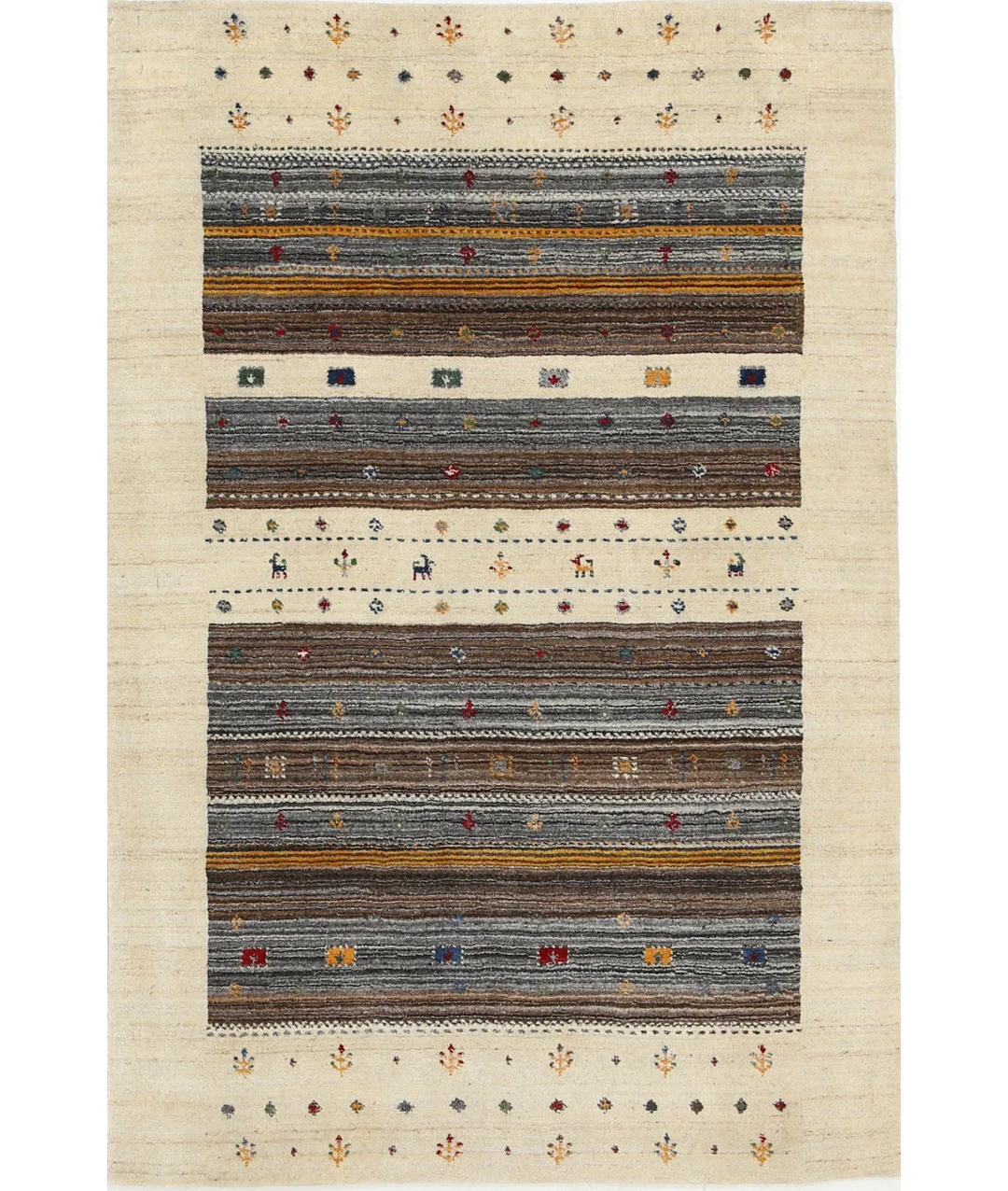 Ivory Indian Lori Rug 3' 11" x 5' 9" Hand-Knotted