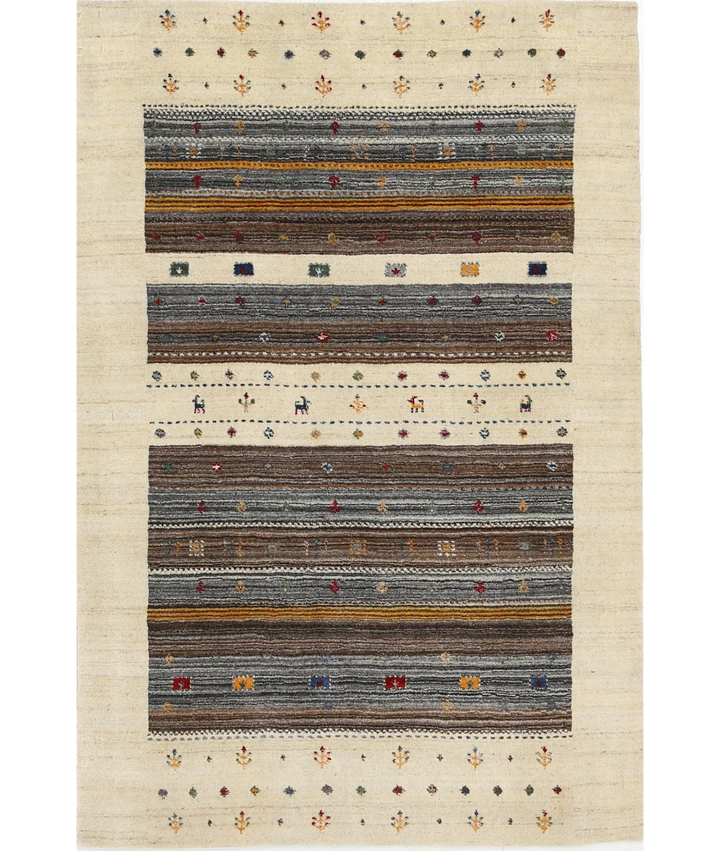 Ivory Indian Lori Rug 3' 11" x 5' 9" Hand-Knotted