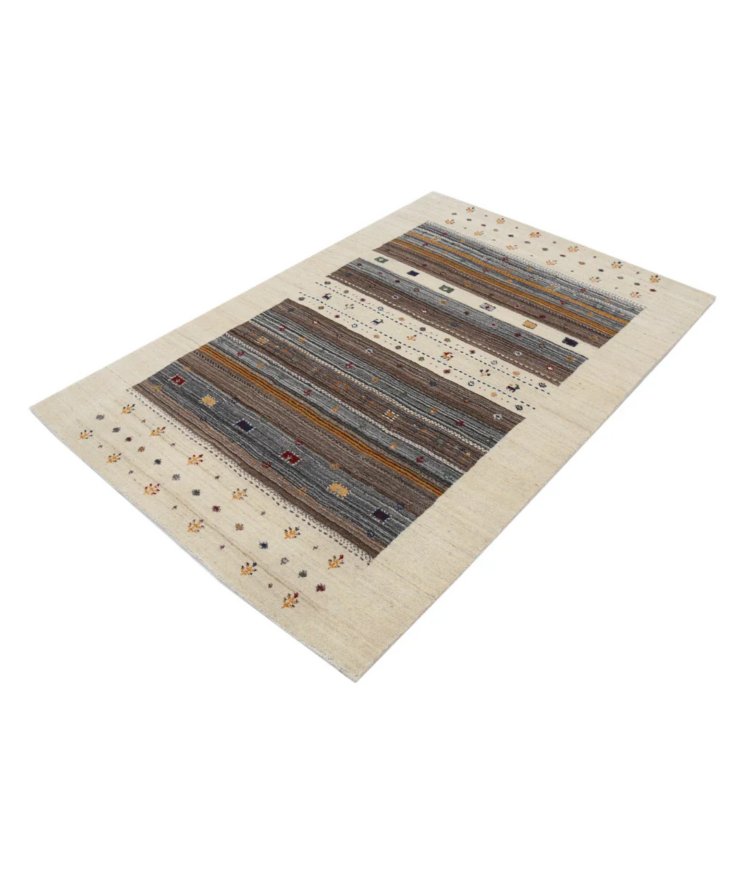 Ivory Indian Lori Rug 4' 0" x 5' 10" Hand-Knotted field