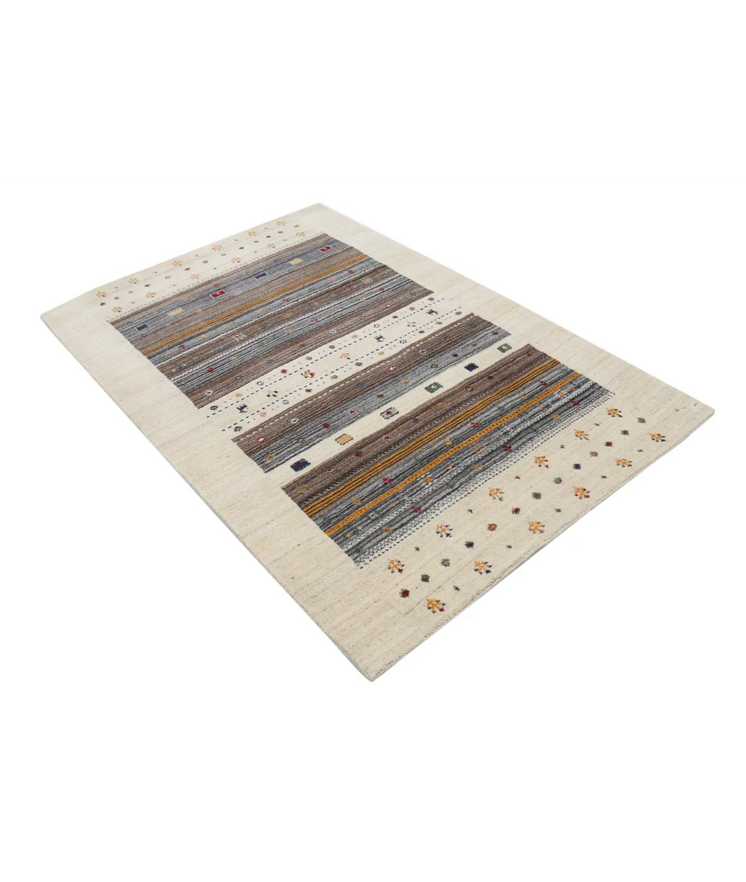 Ivory Indian Lori Rug 4' 0" x 5' 10" Hand-Knotted border