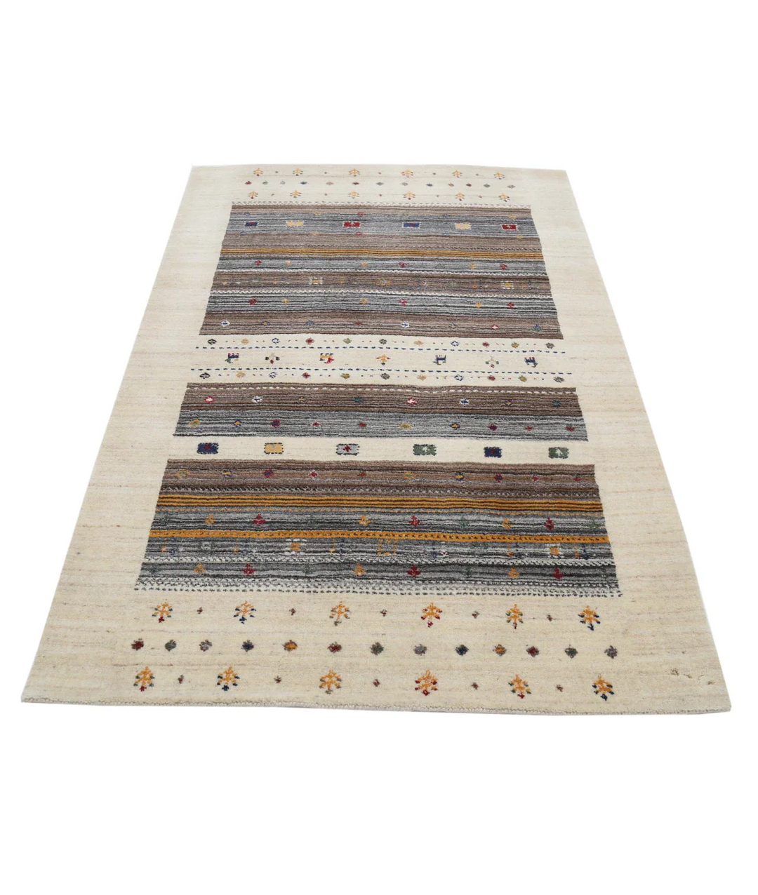 Ivory Indian Lori Rug 4' 0" x 5' 10" Hand-Knotted pattern