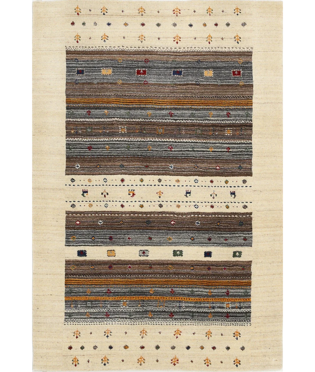 Ivory Indian Lori Rug 4' 0" x 5' 10" Hand-Knotted