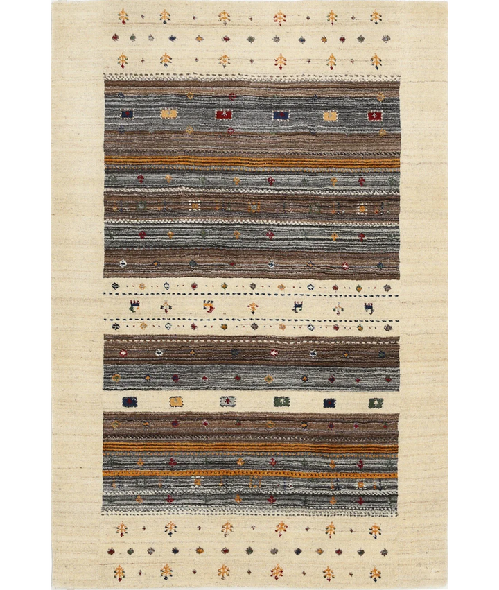 Ivory Indian Lori Rug 4' 0" x 5' 10" Hand-Knotted