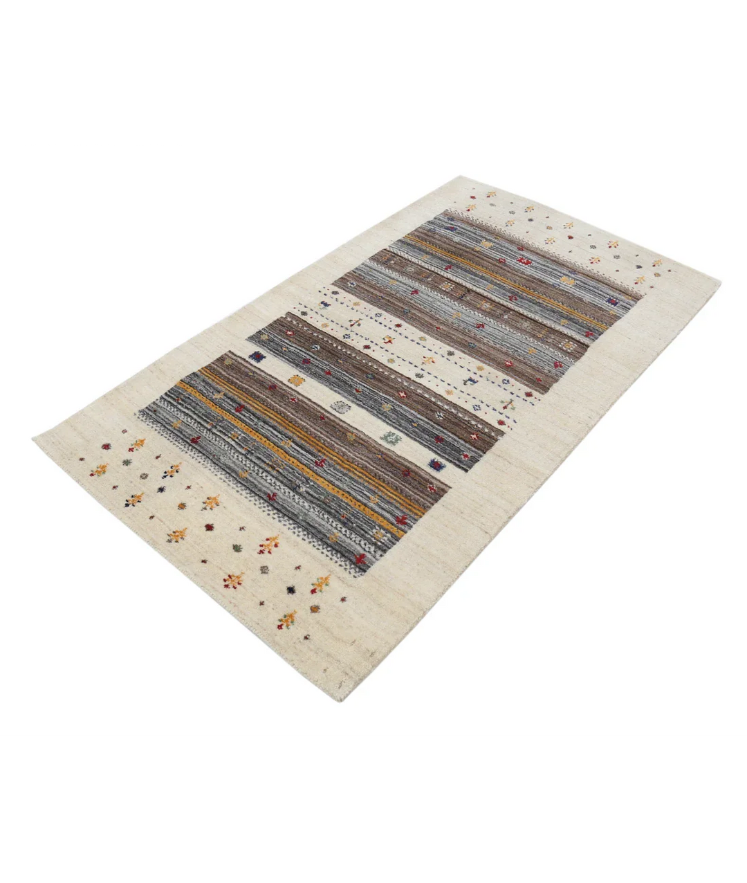 Ivory Indian Oriental Rug 3' 0" x 5' 3" Hand-Knotted field