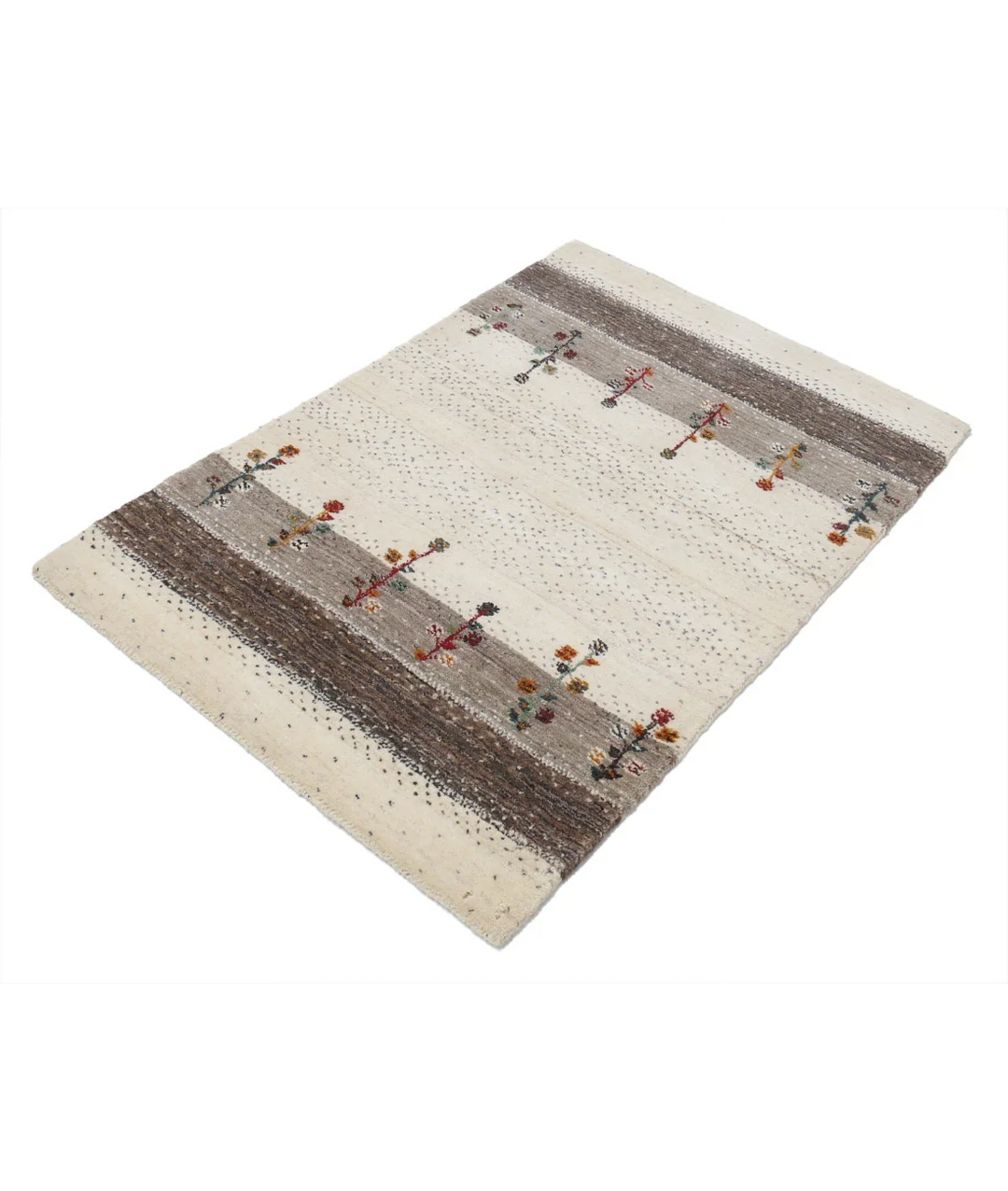 Ivory Indian Oriental Rug 2' 9" x 3' 11" Hand-Knotted field