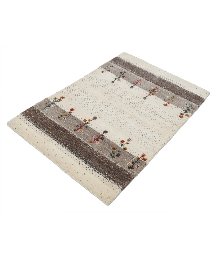 Ivory Indian Oriental Rug 2' 9" x 3' 11" Hand-Knotted field