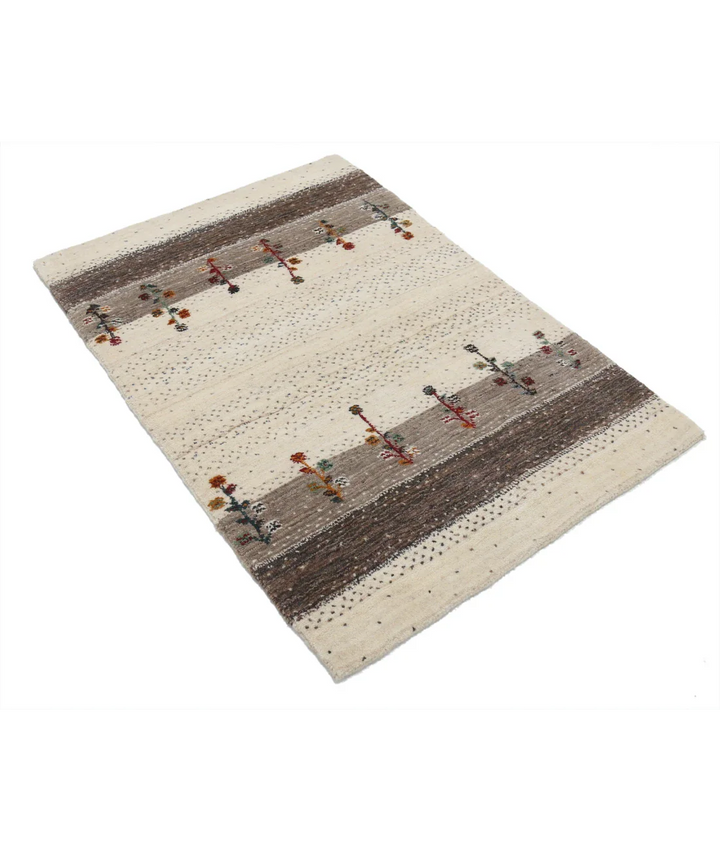 Ivory Indian Oriental Rug 2' 9" x 3' 11" Hand-Knotted border