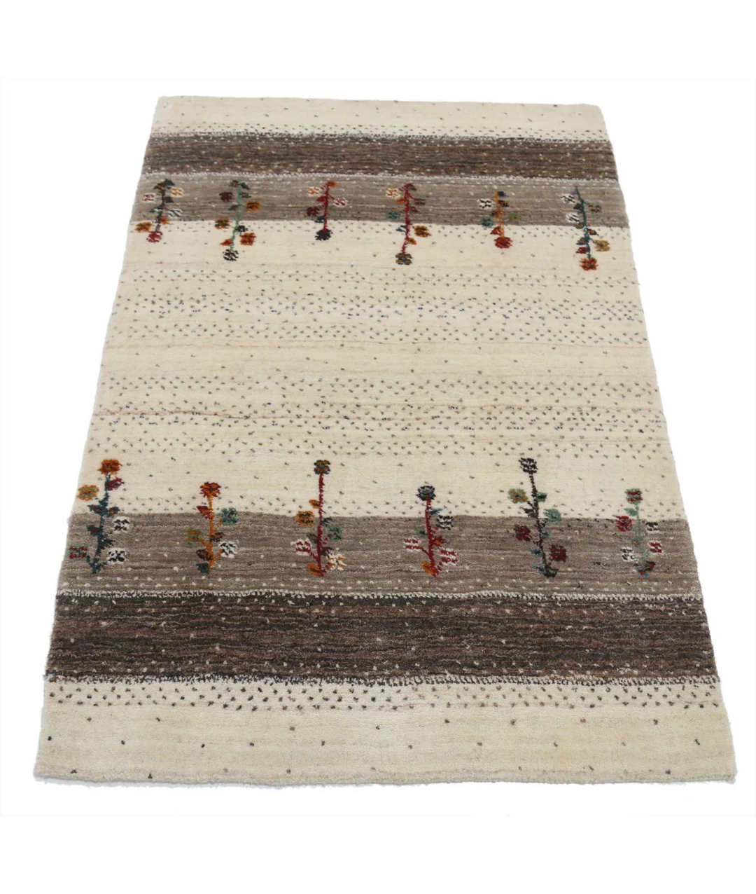Ivory Indian Oriental Rug 2' 9" x 3' 11" Hand-Knotted pattern