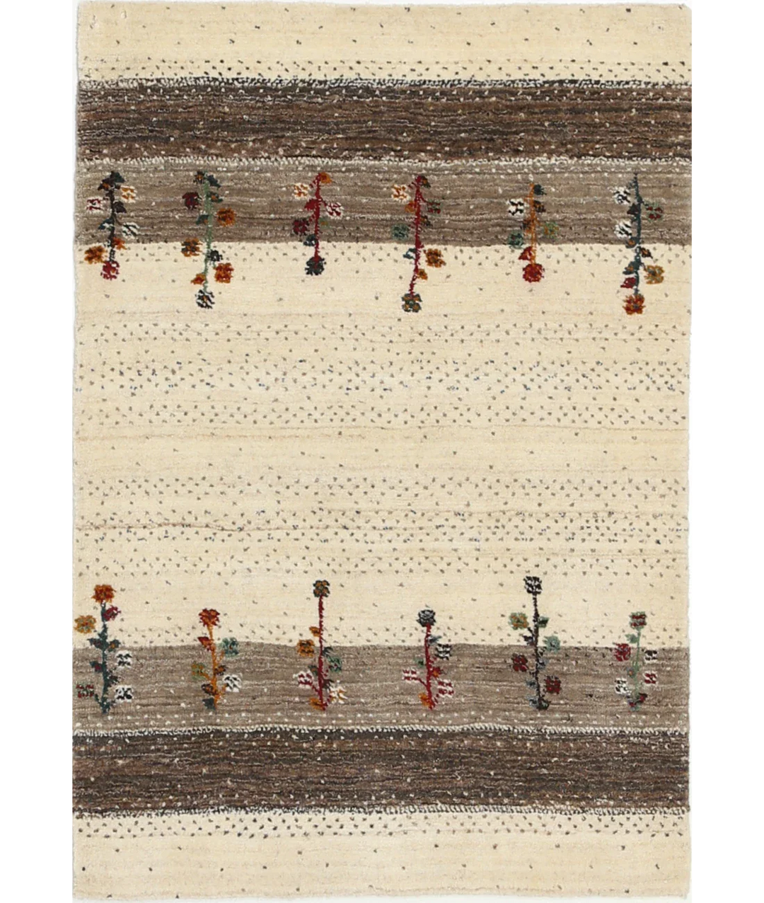 Ivory Indian Oriental Rug 2' 9" x 3' 11" Hand-Knotted