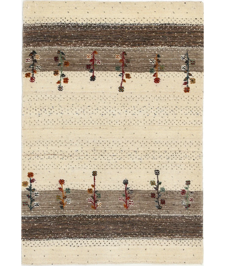 Ivory Indian Oriental Rug 2' 9" x 3' 11" Hand-Knotted