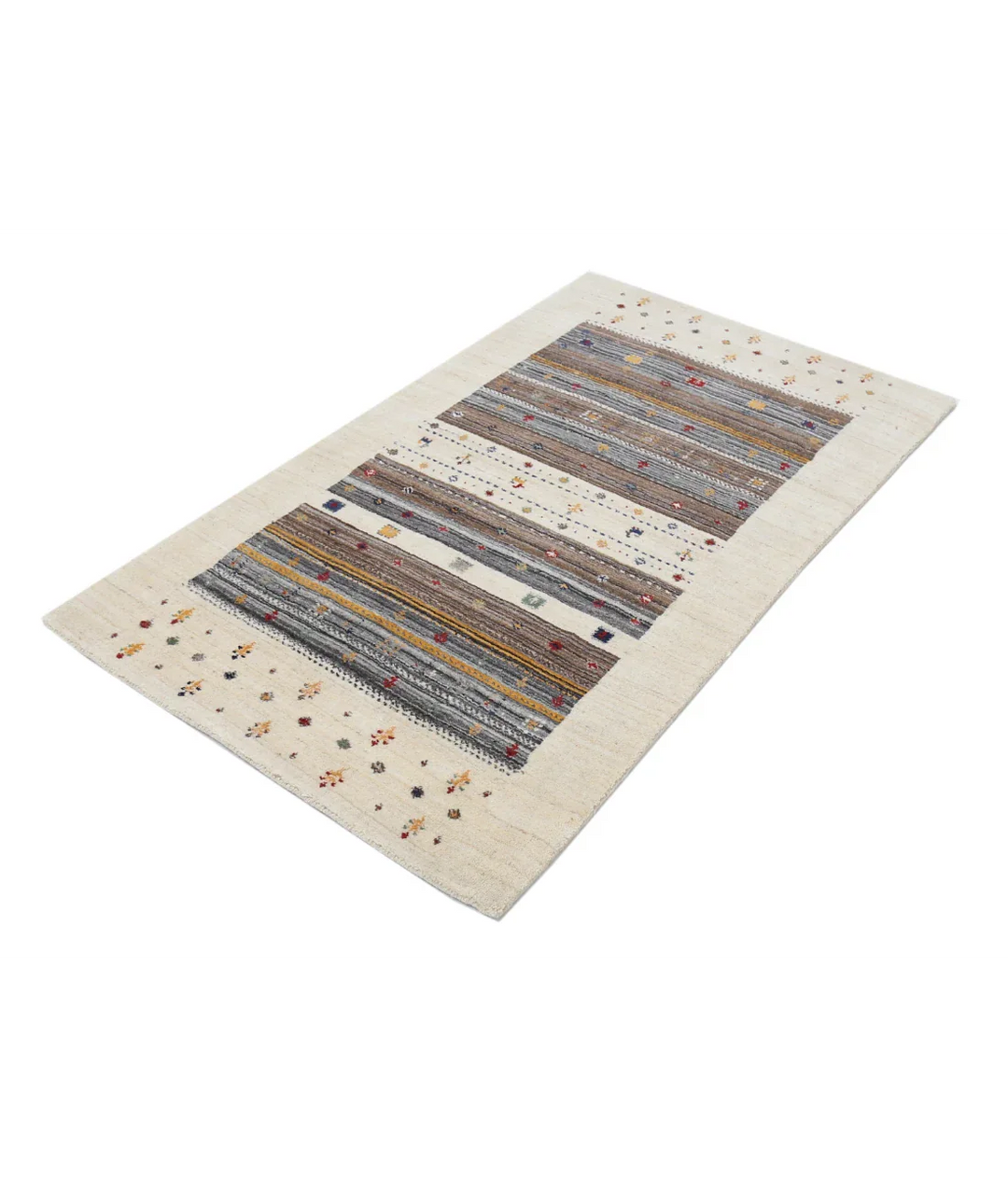 Ivory Indian Oriental Rug 3' 0" x 5' 3" Hand-Knotted field