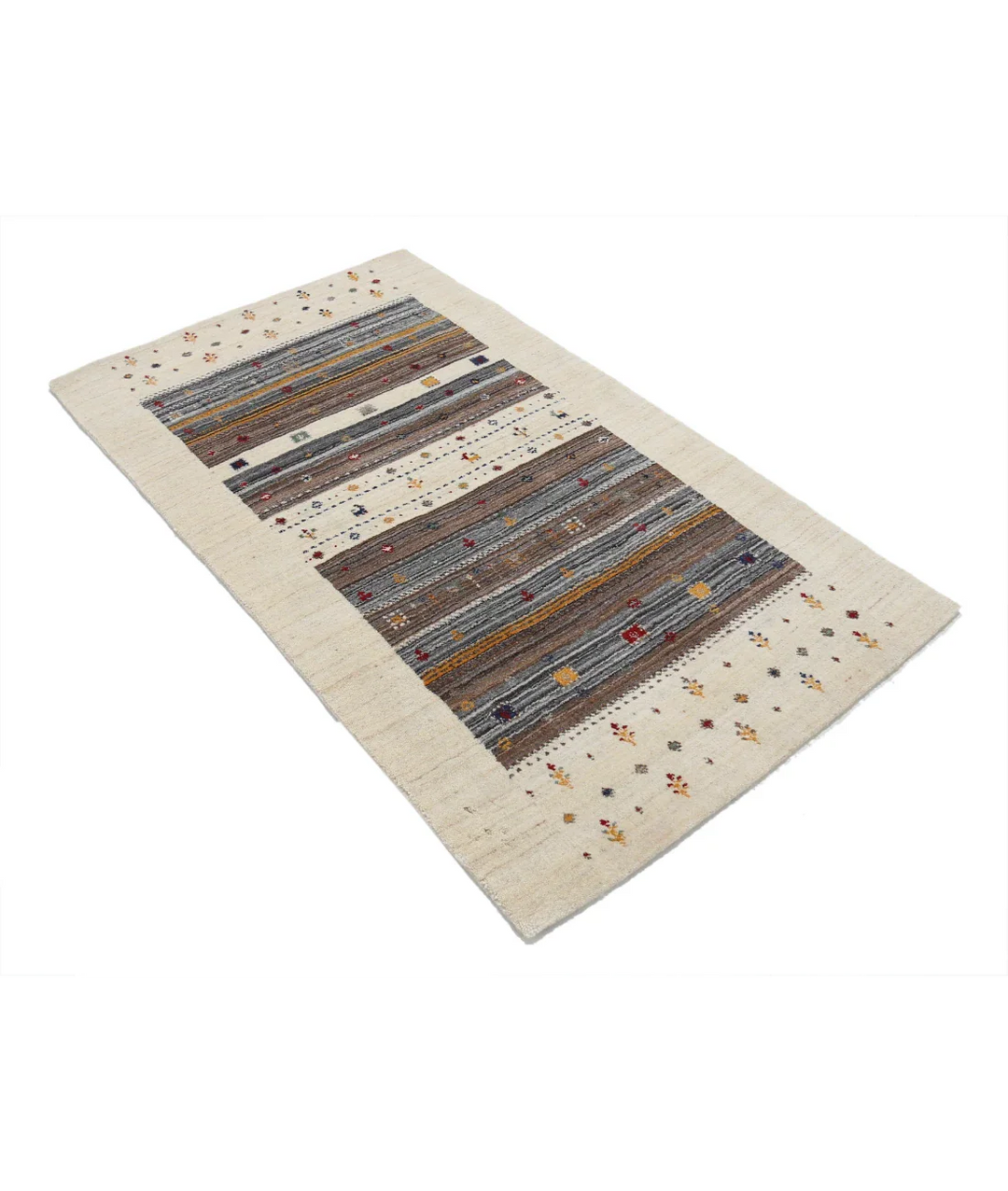 Ivory Indian Oriental Rug 3' 0" x 5' 3" Hand-Knotted border