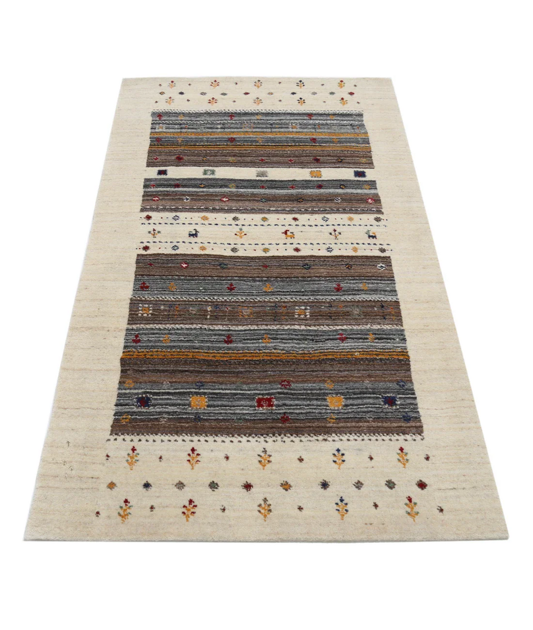 Ivory Indian Oriental Rug 3' 0" x 5' 3" Hand-Knotted pattern