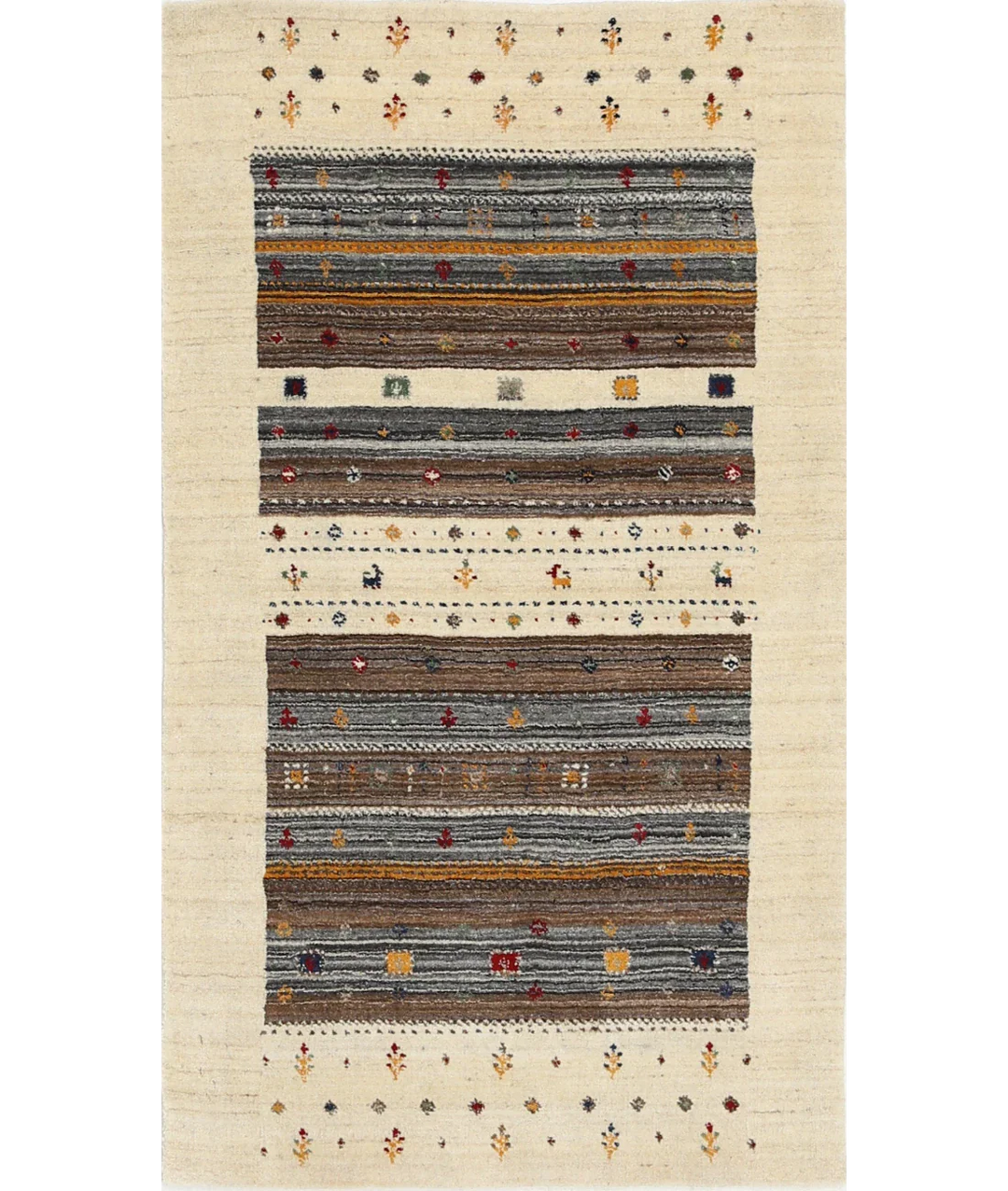 Ivory Indian Oriental Rug 3' 0" x 5' 3" Hand-Knotted