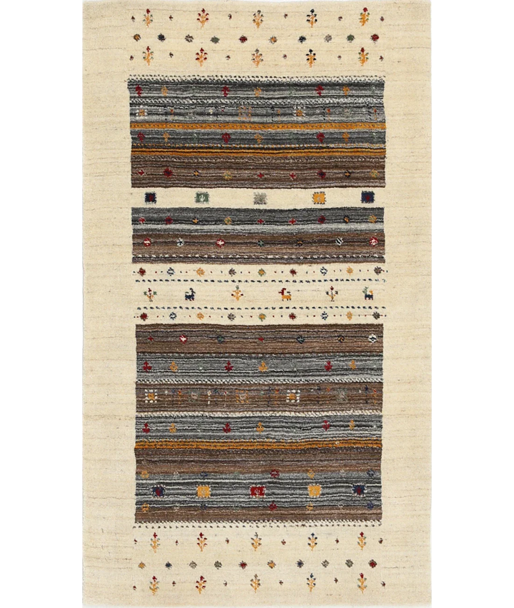 Ivory Indian Oriental Rug 3' 0" x 5' 3" Hand-Knotted