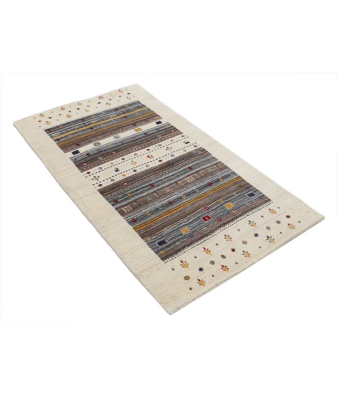 Ivory Indian Oriental Rug 2' 11" x 5' 2" Hand-Knotted border