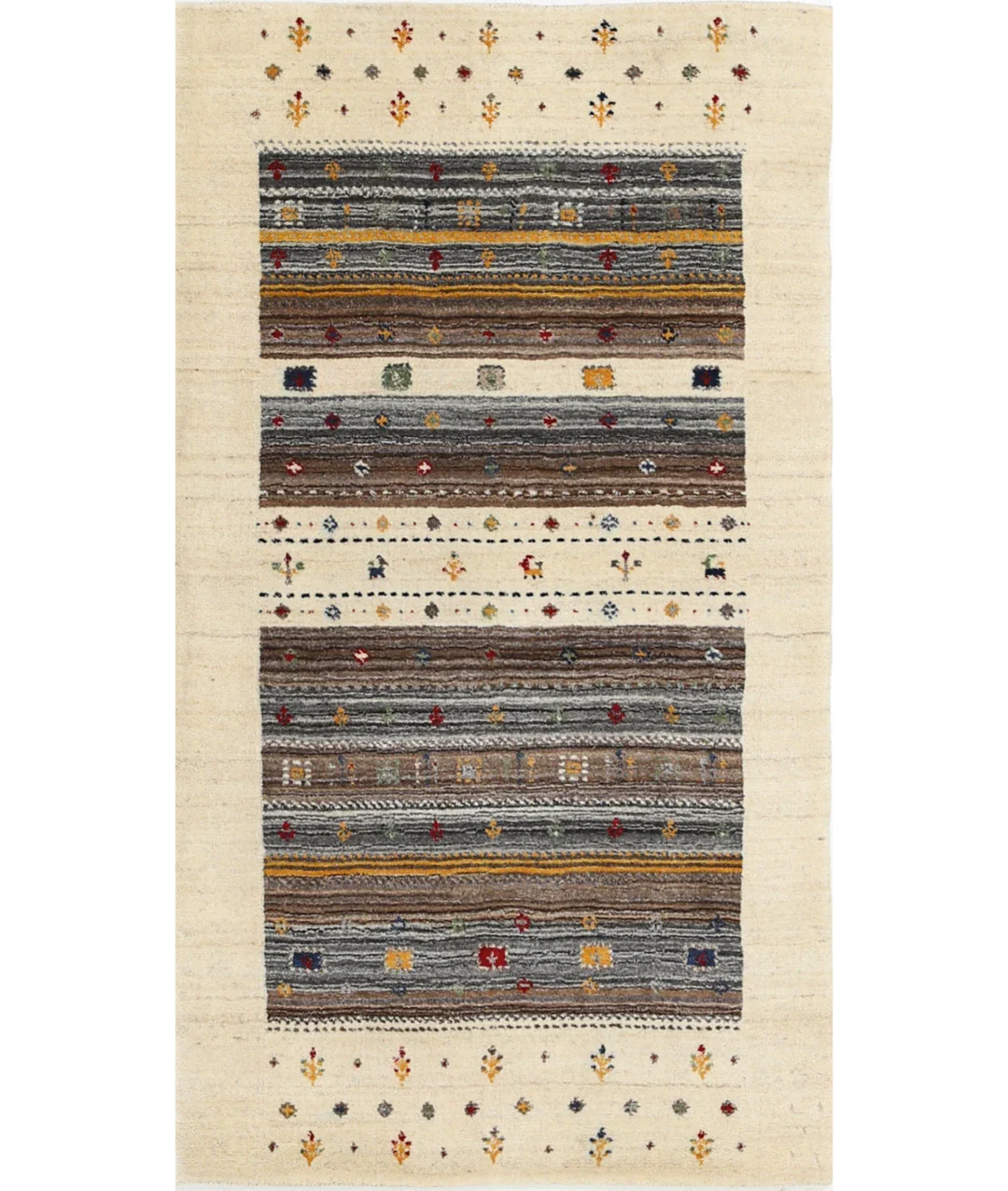 Ivory Indian Oriental Rug 2' 11" x 5' 2" Hand-Knotted