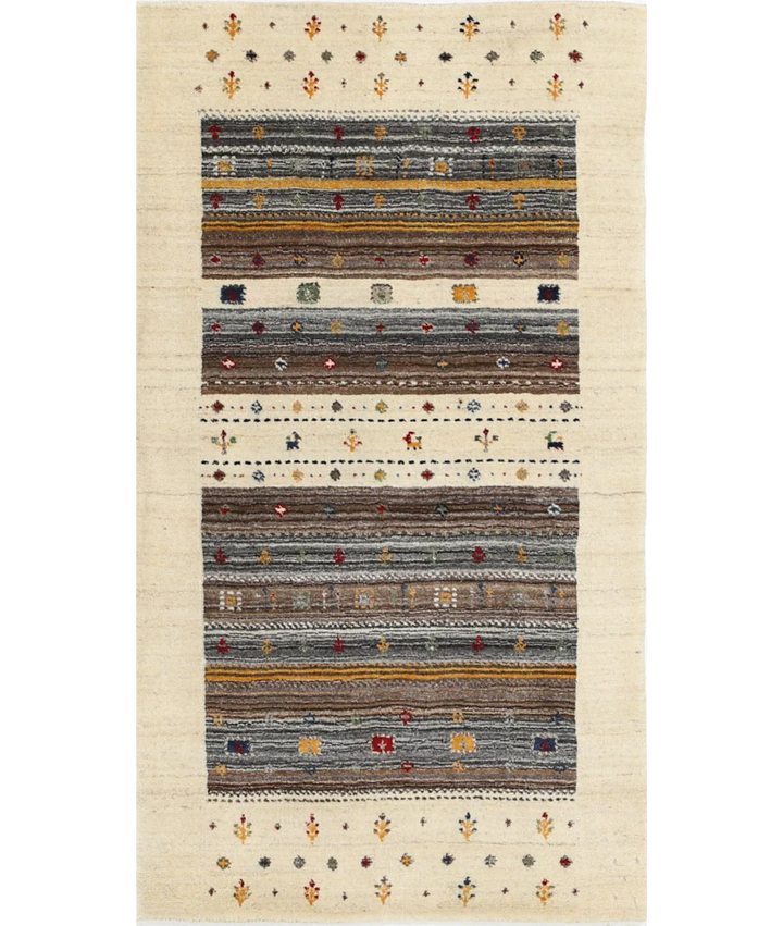 Ivory Indian Oriental Rug 2' 11" x 5' 2" Hand-Knotted