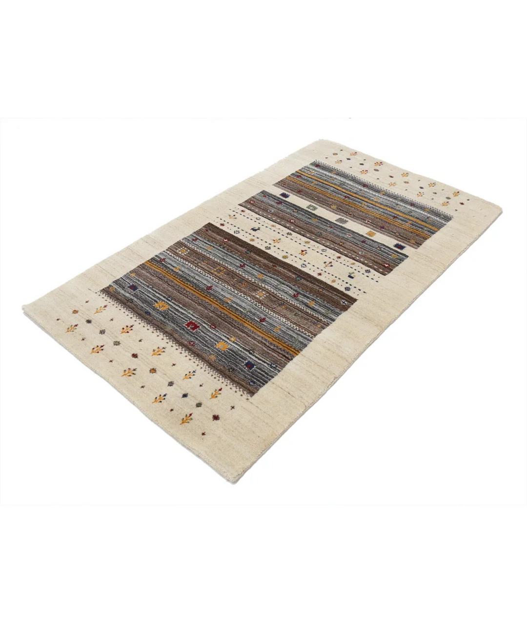 Ivory Afghan Oriental Rug 3' 0" x 5' 2" Hand-Knotted field