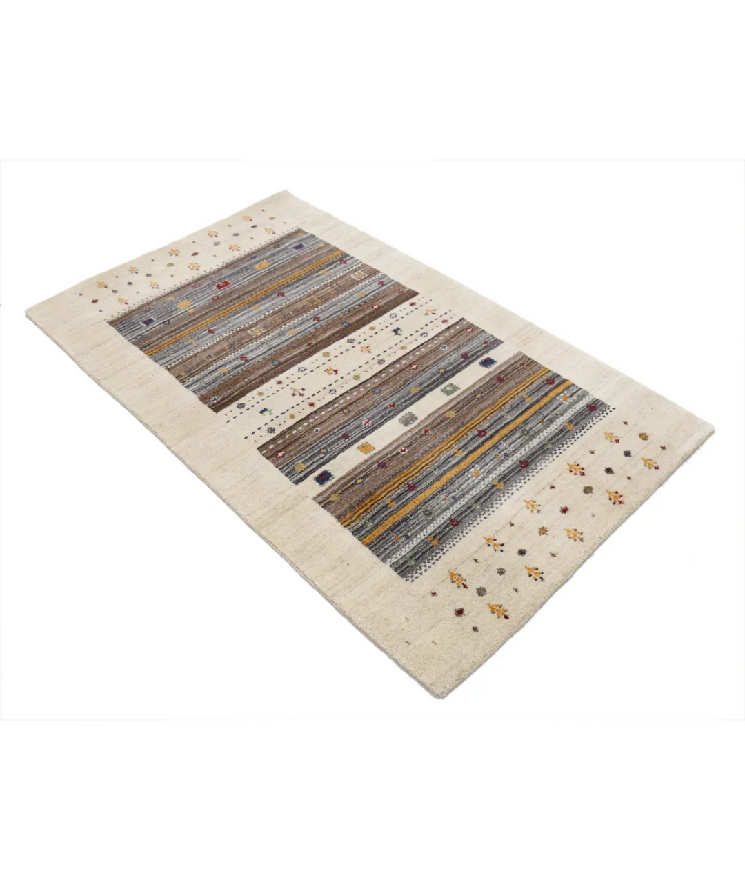 Ivory Afghan Oriental Rug 3' 0" x 5' 2" Hand-Knotted border