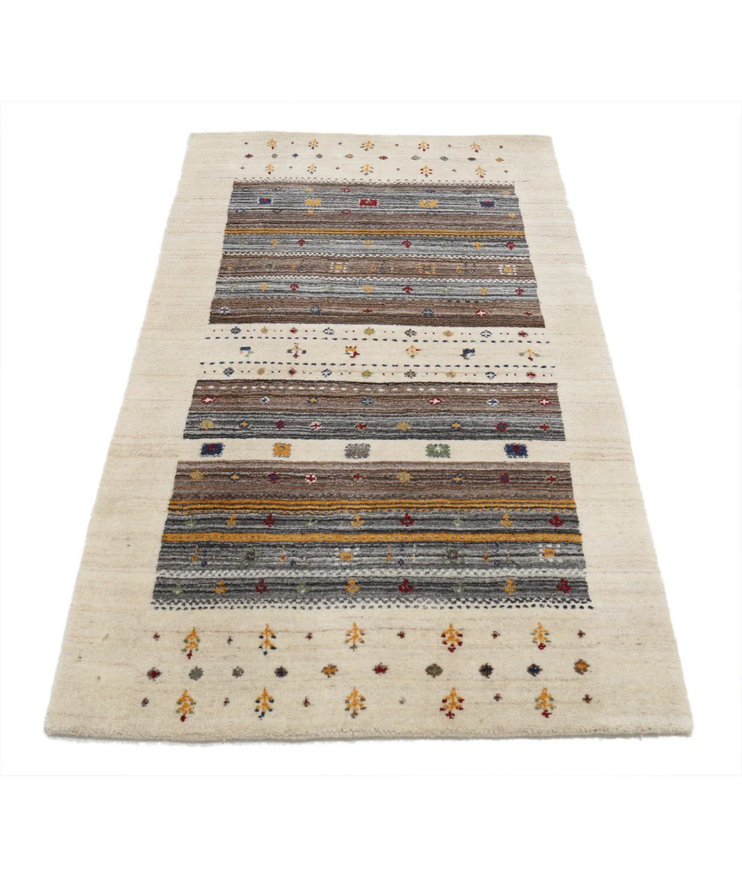 Ivory Indian Oriental Rug 3' 0" x 5' 2" Hand-Knotted pattern