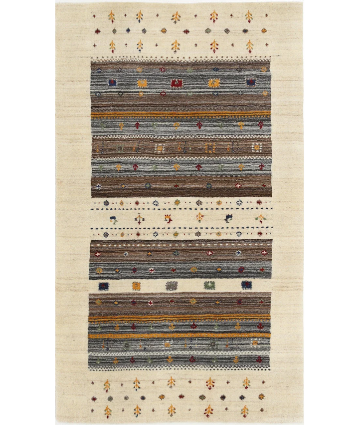 Ivory Indian Oriental Rug 3' 0" x 5' 2" Hand-Knotted