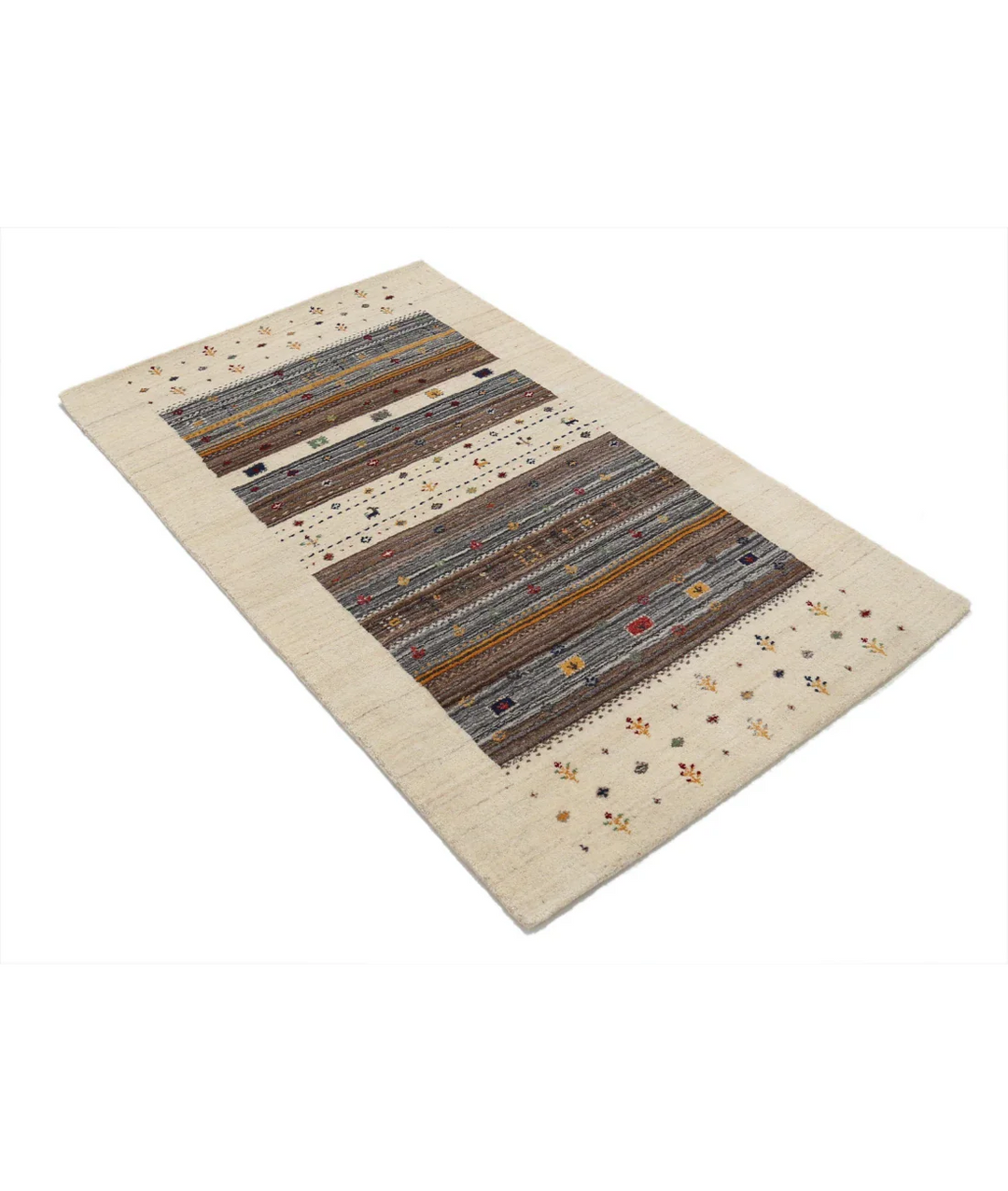 Ivory Indian Oriental Rug 3' 0" x 5' 2" Hand-Knotted border