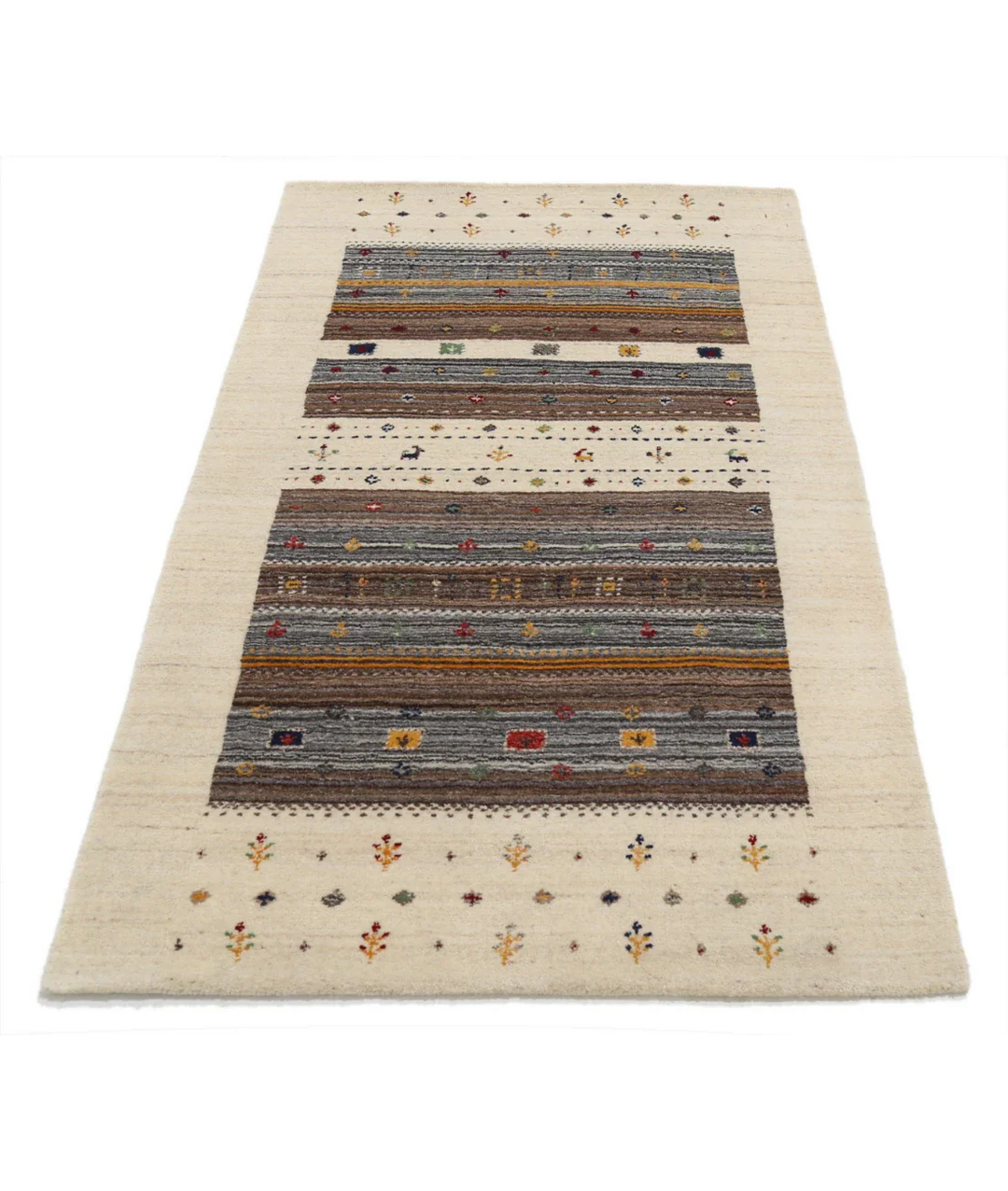 Ivory Indian Oriental Rug 3' 0" x 5' 2" Hand-Knotted pattern