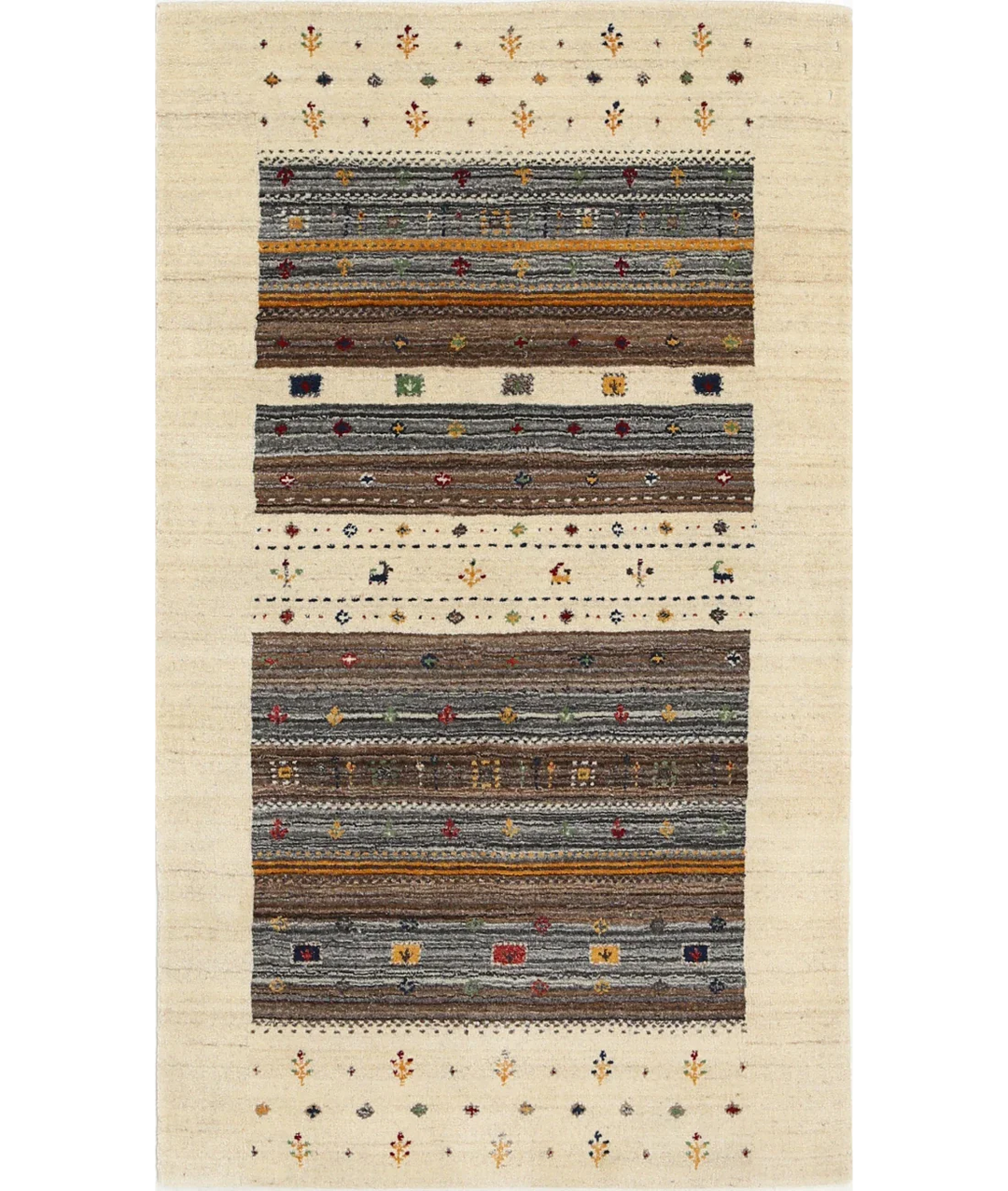 Ivory Indian Oriental Rug 3' 0" x 5' 2" Hand-Knotted