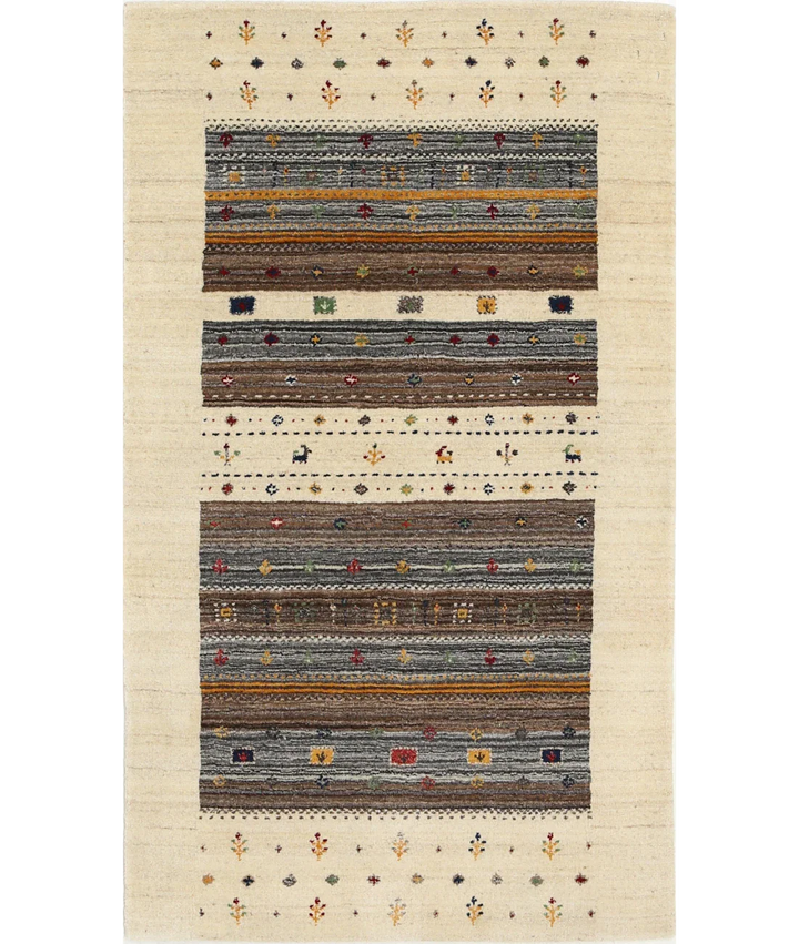 Ivory Indian Oriental Rug 3' 0" x 5' 2" Hand-Knotted